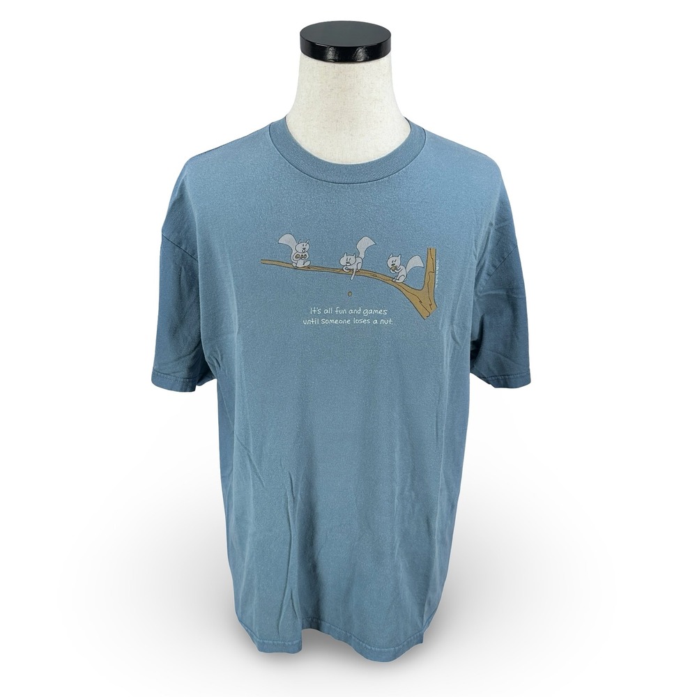 All Fun Games Until Someone Loses Nut Squirrel T-Shirt Mens XL Blue Y2K Joke